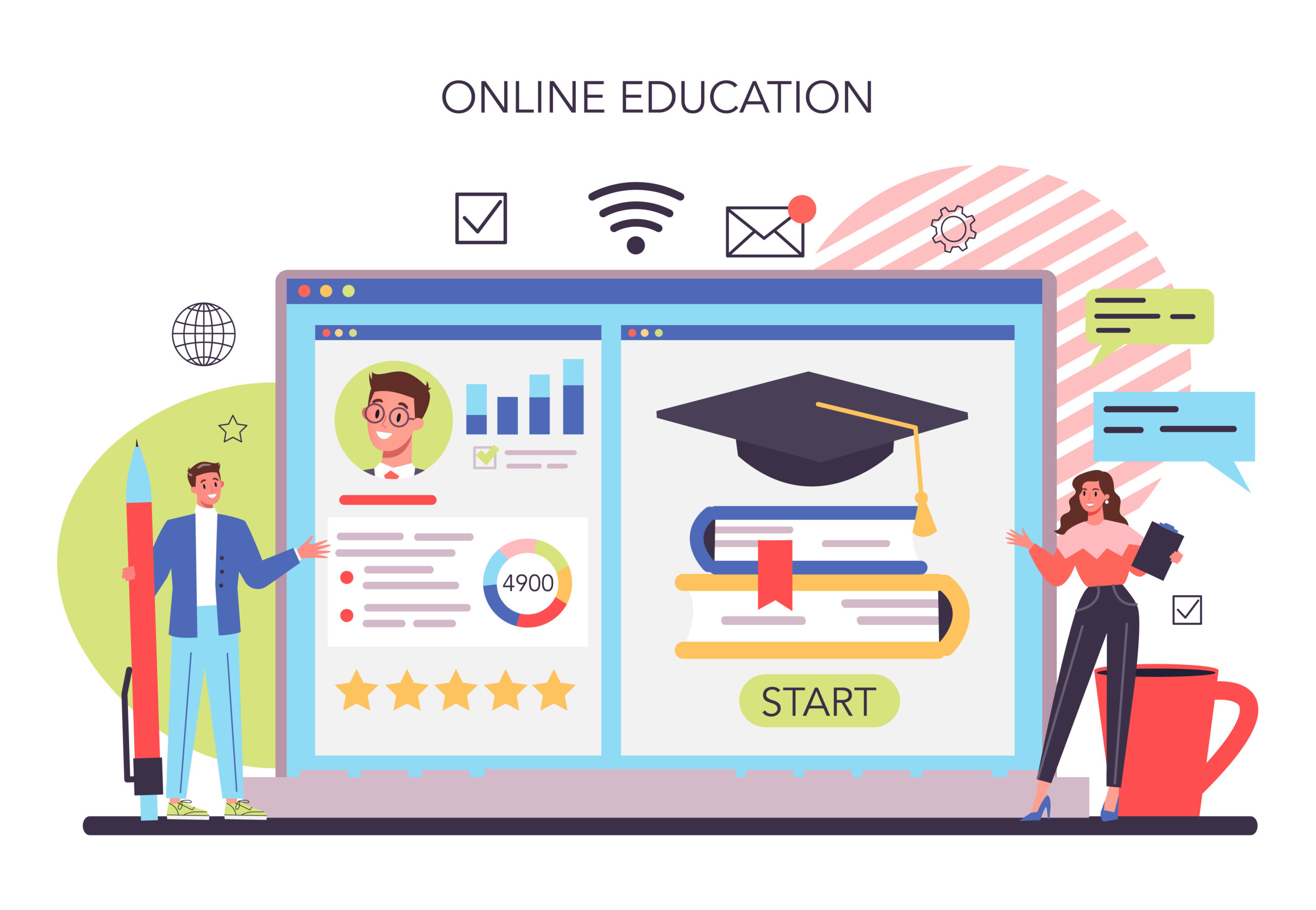 Staff training online service or platform. Business personnel management and empolyee growth. Business school. Online education. Isolated flat vector illustration